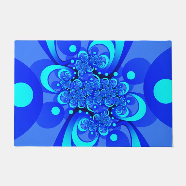Paillasson Nuances de bleu moderne art fractal Abstrait (Devant)