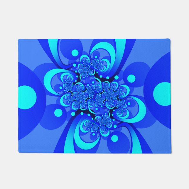 Paillasson Nuances de bleu moderne art fractal Abstrait (Devant)