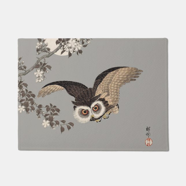 Paillasson Nuit Japonaise Chouette Lune Bois Coupe Flying Nig (Devant)