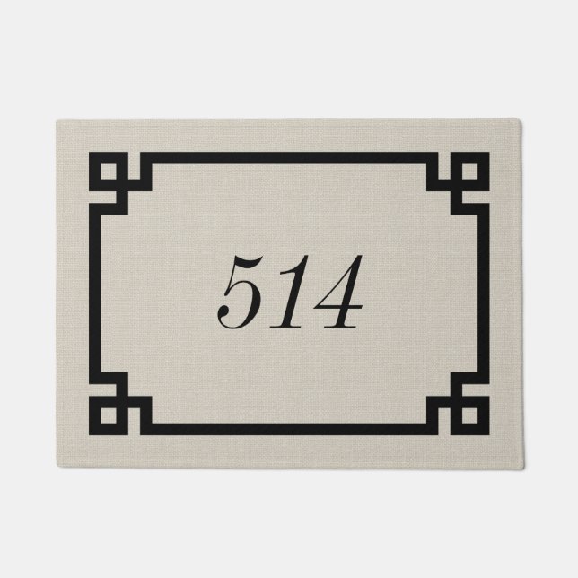 Paillasson Numéro d'adresse personnalisé Clé grecque Beige Ru (Devant)