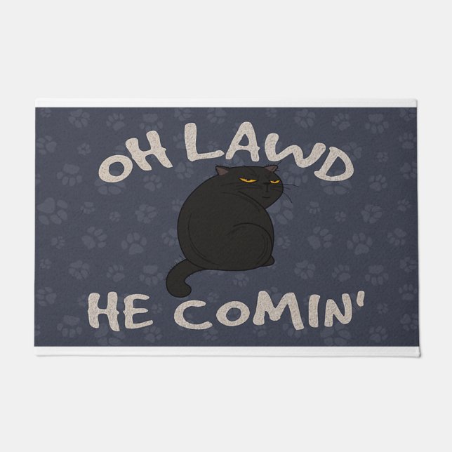 Paillasson Oh Lawd He Comin Amoureux des chats, Chat noir (Devant)