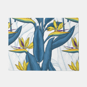 Paillasson Oiseau de fleurs de paradis sur blanc