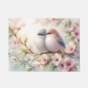 Paillasson Oiseaux d'amour de printemps Fleur de cerisier Flo