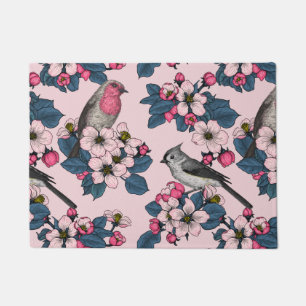 Paillasson Oiseaux et fleurs roses