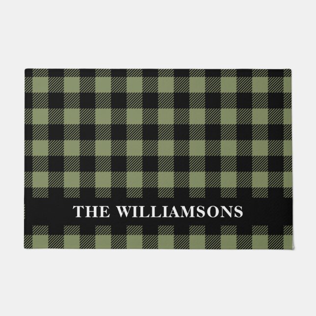 Paillasson Olive Green Black Buffalo Check Plaid Personnalisé (Devant)