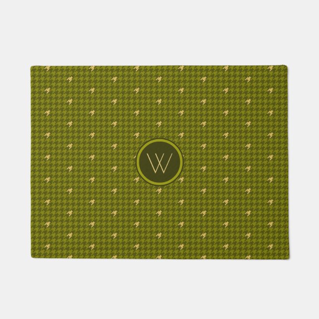 Paillasson Olive with Gold Accent Houndstooth Doormat (Devant)