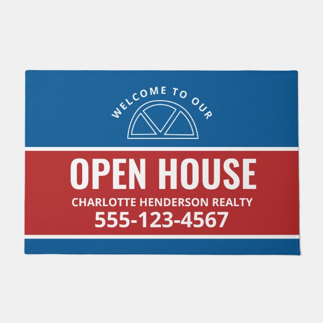 Paillasson Open House Real Estate Rouge Bleu Welcome Porte Si (Devant)