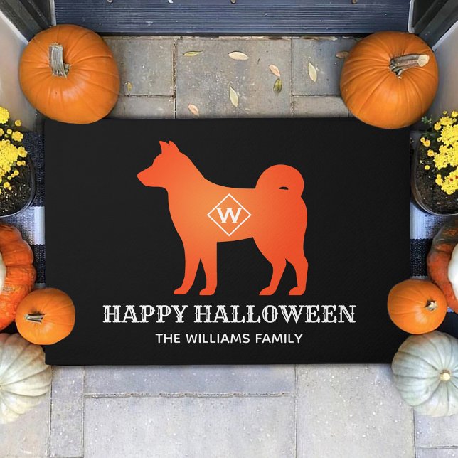 Paillasson Orange Shiba Inu Happy Halloween Nom personnalisé (Créateur téléchargé)