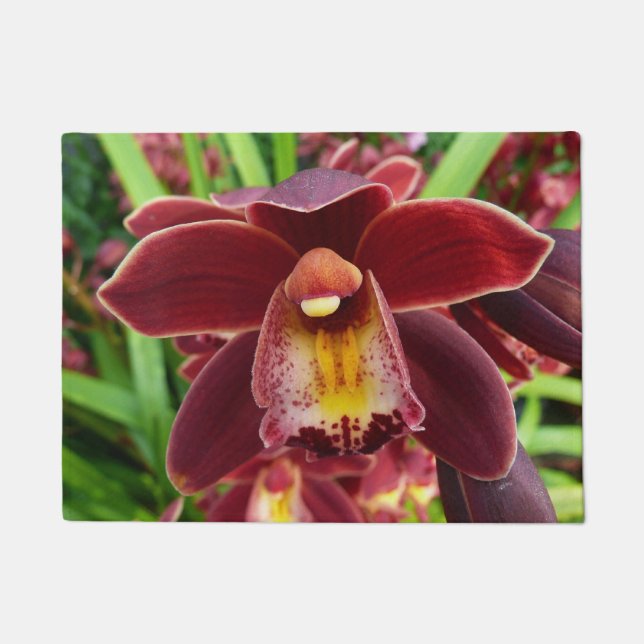 Paillasson Orchidées de Maroon I Beau Floral Rouge (Devant)