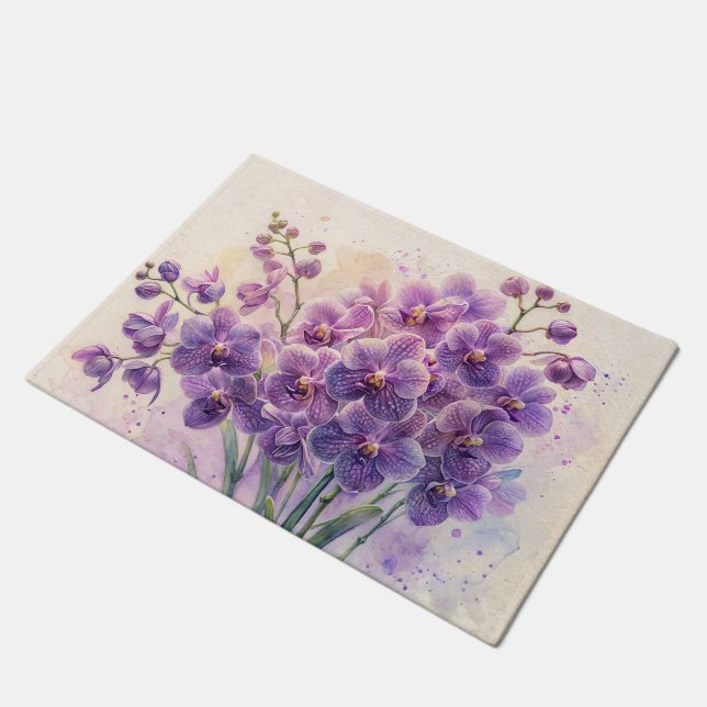Paillasson Orchidées violettes Aquarelle Art (Incliné)