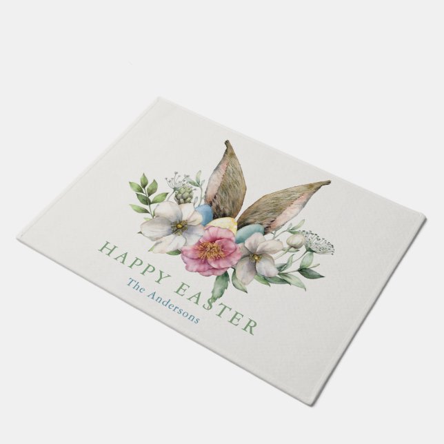 Paillasson Oreilles et oeufs de lapin floral Pâques (Incliné)