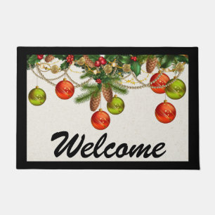 Paillasson Ornements de Noël et verdure Porte de porte Mat