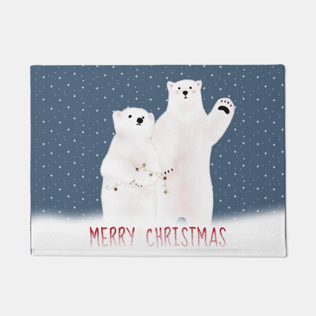 Paillasson Ours Polaires De Noël Sur Les Snowflakes (Devant)