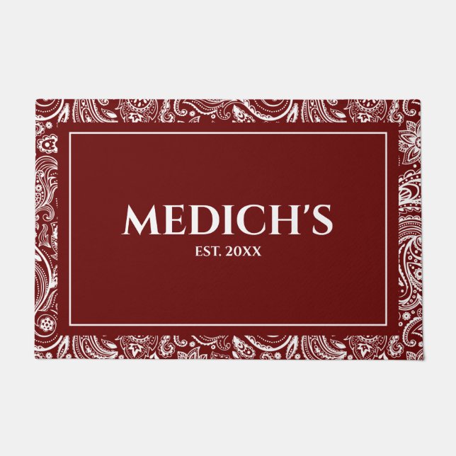 Paillasson Paisley Motif blanc et rouge foncé (Devant)