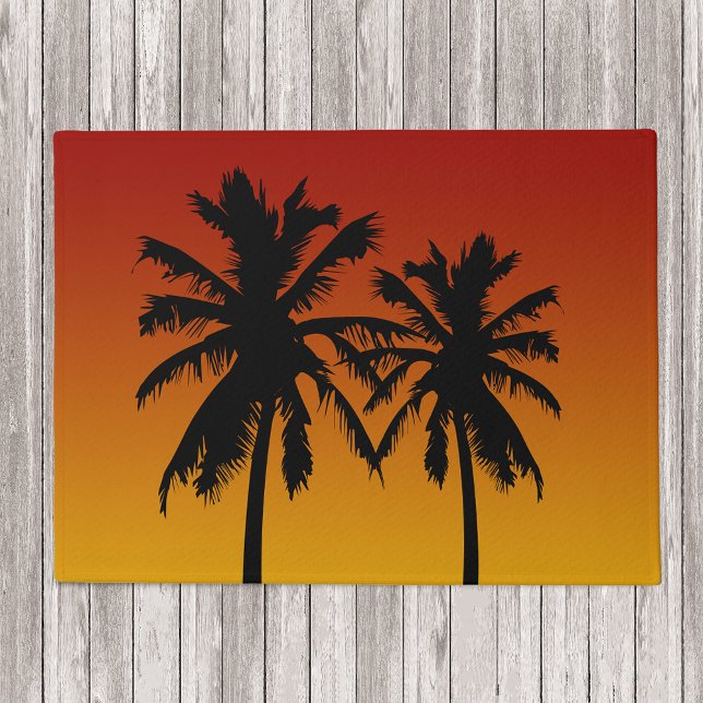 Paillasson Palmiers tropicaux Silhouette Rouge Orange Sunset (Créateur téléchargé)
