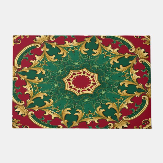 Paillasson Panier de Noël vert rouge décoratif (Devant)