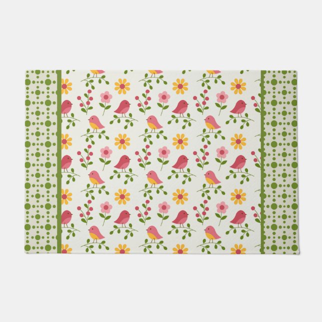 Paillasson Panneau Retro Pink Spring Birds (Devant)