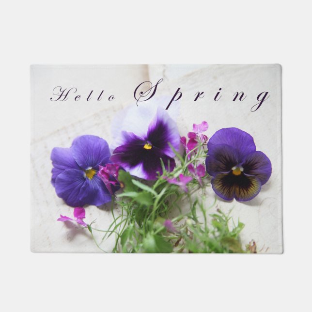Paillasson Pansies, lobélie sur l'ancienne écriture maison He (Devant)