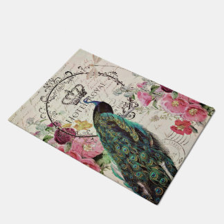 Paillasson Paon et fleurs de printemps