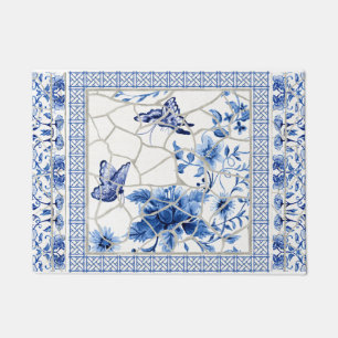 Paillasson Papillon Chinoiserie Chic Flowers Bleu et Blanc