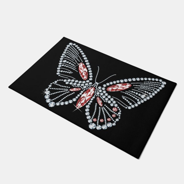 Paillasson Papillon en pierre rouge bijoux de printemps (Incliné)