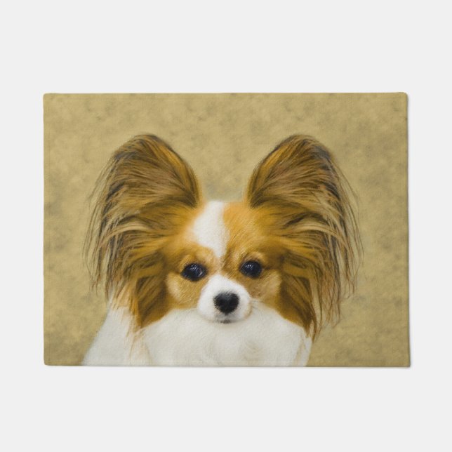 Paillasson Papillon (Hound Tri) Peinture - Art Chien original (Devant)