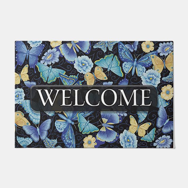 Paillasson Papillons bleus Flying Flower imprimés (Devant)