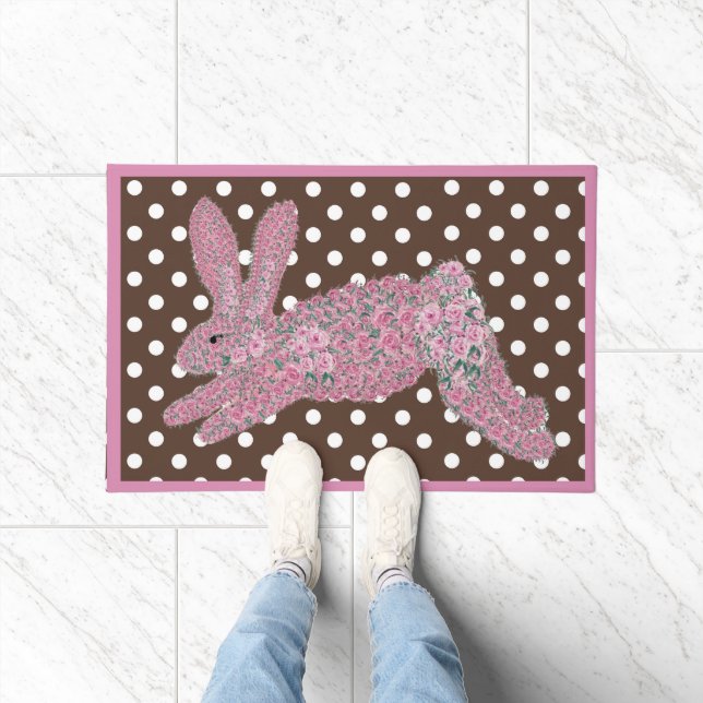 Paillasson Pâques Roses roses Bunny Lapin Matt de Porte (Intérieur)