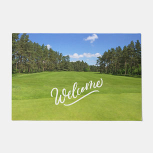 Paillasson Parcours de golf sur le panneau de bienvenue vert