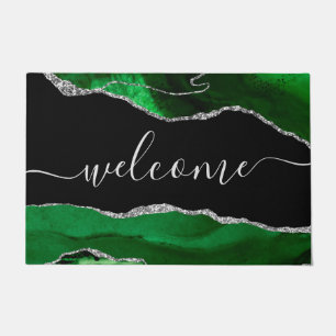 Paillasson Parties scintillant d'argent de Agate vert chic Bi