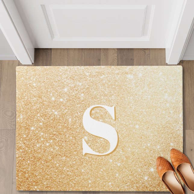 Paillasson Parties scintillant d'or Luxe Monogram personnalis (Gold Glitter Luxury Personalized Monogram Door Mat)