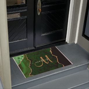 Paillasson Parties scintillant d'or vert chic Agate Monogramm