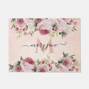 Paillasson Parties scintillant rose Rose or fleuri
