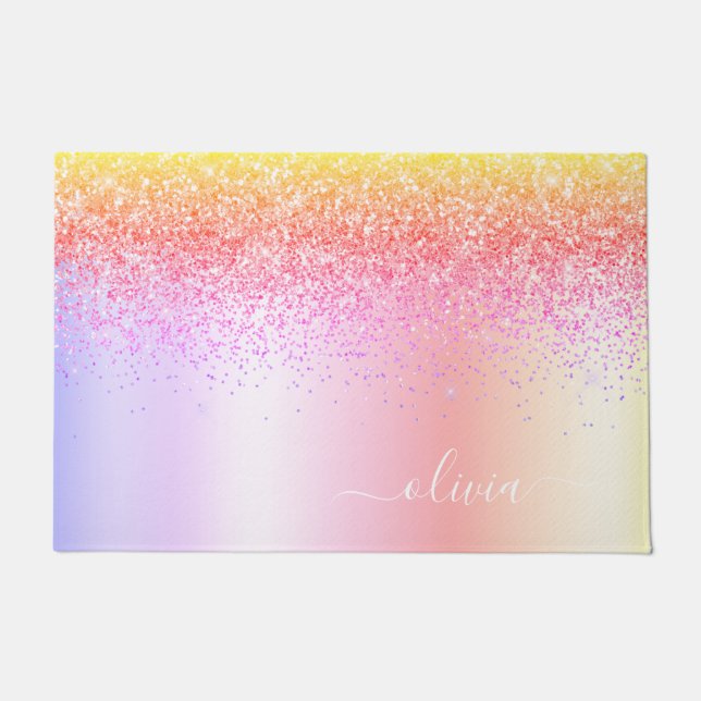 Paillasson Pastel Arc-en-ciel rose or violet Parties scintill (Devant)