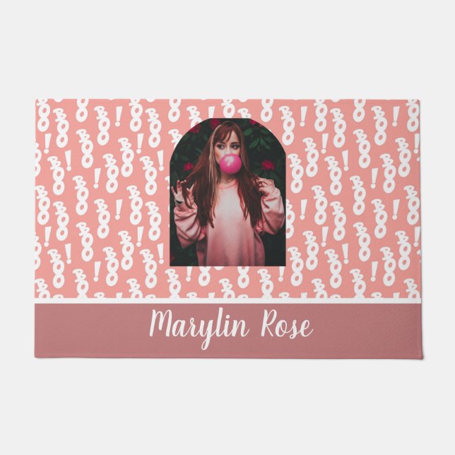 PAILLASSON PASTEL ROSE BOUCHER PERSONNALISÉ HALLOWEEN  (Devant)