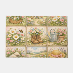 Paillasson Patchwork de jardin fleuri de style Cottagecore