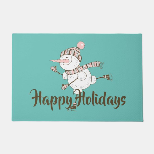 Paillasson Patinage sur glace Whimsical Snowman personnalisab (Devant)