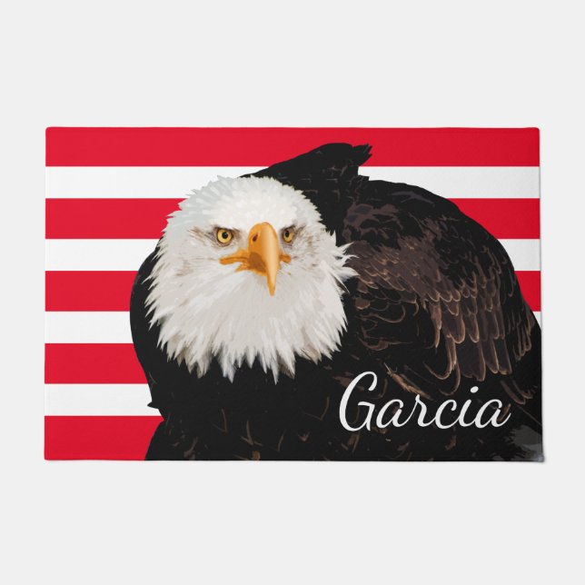 Paillasson Patriotique American Eagle Nom de famille Drapeau  (Devant)