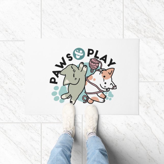 Paillasson Paws and Play – Adorable Cat Illustration (Intérieur)