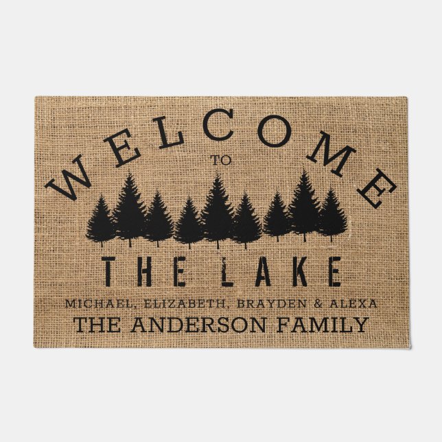 Paillasson Pays rustique Bienvenue au lac Nom de famille (Devant)