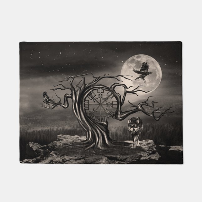 Paillasson Paysage de la lune d'arbre végétal - sépia (Devant)