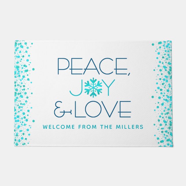 Paillasson Peace Jove Love Holiday Turquoise Snowflake Nom (Devant)