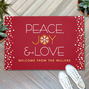 Paillasson Peace Jove Love Red Christmas Bold Modern Snowflak