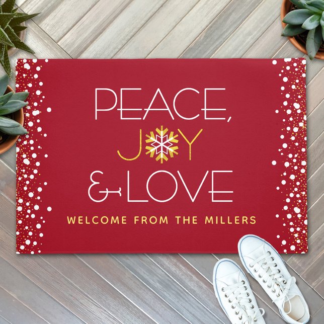 Paillasson Peace Jove Love Red Christmas Bold Modern Snowflak (Créateur téléchargé)