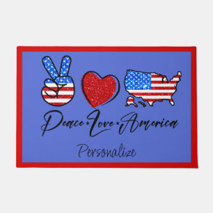 Paillasson Peace Love America Citation Drapeau Coeur Paix Sig