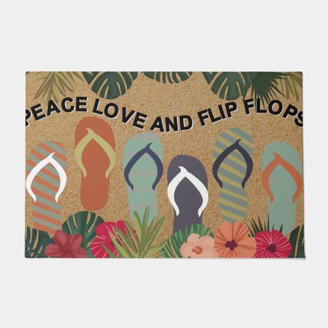Paillasson Peace Love And Flip Flops Porte, Beach House Mat (Devant)