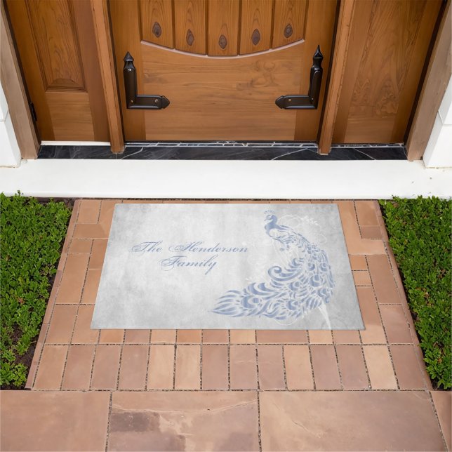 Paillasson Peacock bleu clair Porte personnalisée (De plein air)