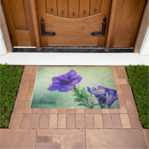 Paillasson Peint Pétunia violet Bienvenue Mat