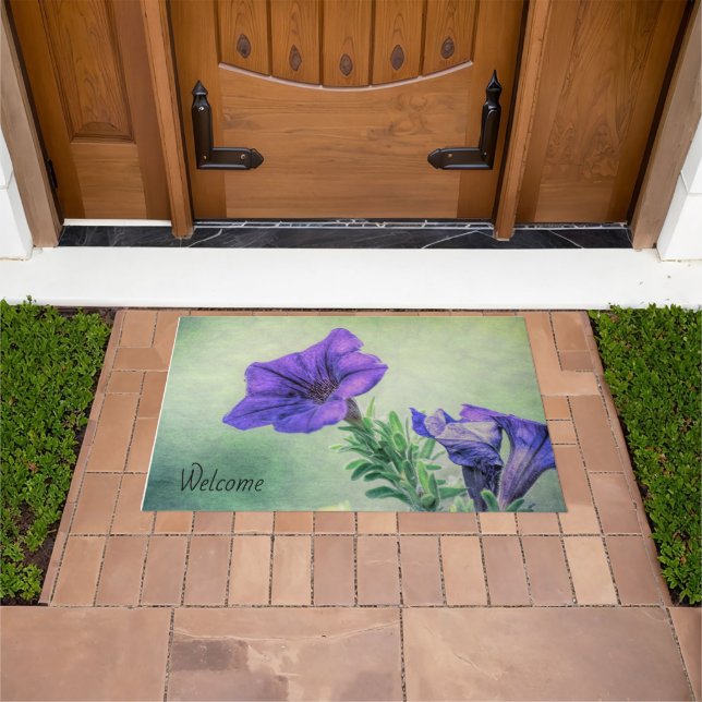 Paillasson Peint Pétunia violet Bienvenue Mat (De plein air)