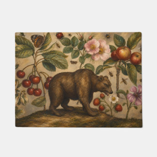 Paillasson Peinture à l'huile botanique vintage de l'ours et